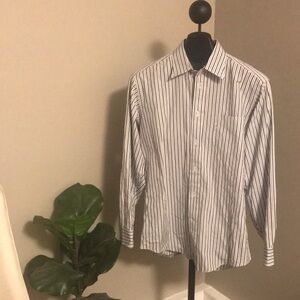 Falconnable mens stripes button up shirt 4 / 16 L blue & white 100% cotton